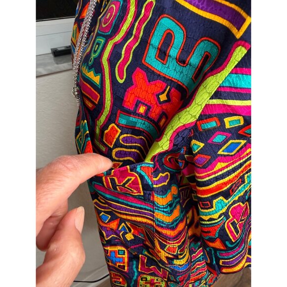 Vtg 80s Art to wear Ann Klein II 8 100% Silk Button-Up Shirt Abstract Retro - Picture 5 of 12